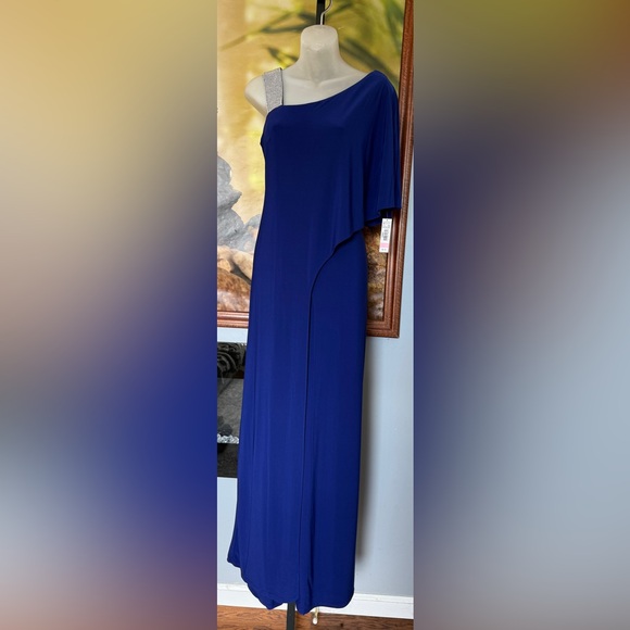 Asymmetric Jumpsuit with Overlay and Rhinestone Shoulder strap - Picture 1 of 5